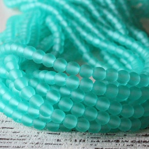 Czech Glass Beads - 4mm Round Glass Beads For Jewelry - Frosted Glass Beads - Matte Seafoam - (100 Beads)