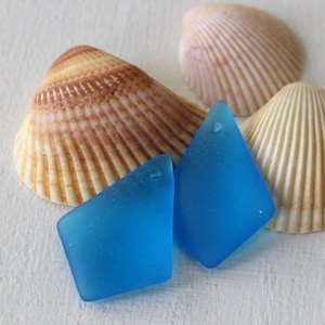 4 Sea Glass Beads Sea Glass Pendant - Diamond Sea Glass Pendant Beads For Jewelry Making Jewelry Supplies  Frosted Beads  28mm - Dk. Aqua