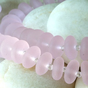 Sea Glass Rondelle Cultured Seaglass Beads Jewelry Making Supply Frosted Glass Bead Matte Pink 12x5mm Rondelle 28 beads image 5