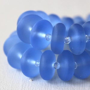 Sea Glass Rondelle Cultured Sea Glass Beads Jewelry Making Frosted Glass Bead Faux Sea Glass Sapphire Blue 28 beads 12x5mm image 3