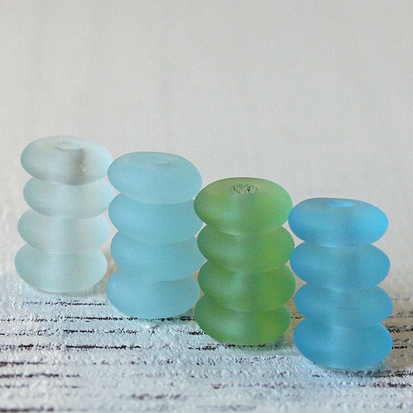 Large Hole Sea Glass Beads - Large Hole Rondelle - Recycled Glass Beads - Jewelry Making - 12x4mm - CHOOSE AMOUNT