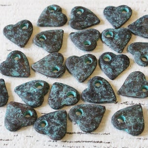 11mm Mykonos Green Patina Heart Beads - 2mm Hole - Mykonos Heart Charm - Made In Greece - Choose Amount
