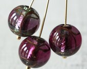 Handmade Glass Beads - Czech Lampwork Beads - Czech Glass Beads For Jewelry Making - 10mm, 12mm Round Beads - Violet and Peridot