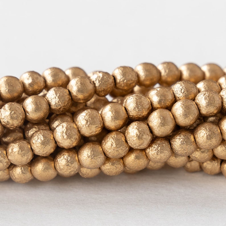 4mm Etched Aztec Gold Beads For Jewelry Making 4mm Druk Beads Czech Glass Beads 50 beads image 4