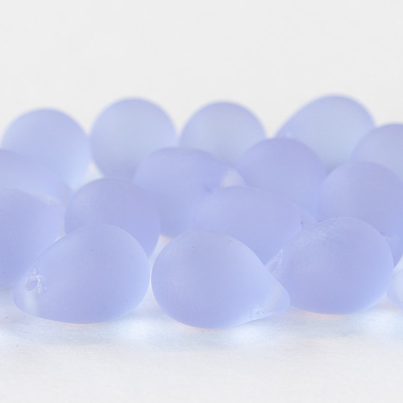 Grandes perles de verre en forme de larme 10 x 14 mm pour la fabrication de bijoux Perles de verre dépoli Lavande clair mat Quantité au choix Perles briolette lisses image 2
