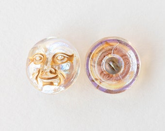 18mm maangezichtsknoppen - Tsjechische knopen - Hemelse man in de maan - Craft Supplies - Crystal AB met gouden wassing - 1 knop