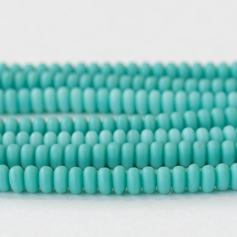 4mm Rondelle Beads 4mm Spacer Disk Beads Czech Glass Beads Smooth Rondelle Green Turquoise Matte 100 image 2