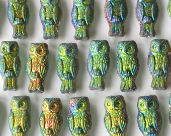 Czech Owl Beads - Czech Glass Beads - Horned Owl Beads - 15x7mm - 10 beads