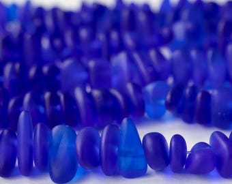 Cultured Sea Glass Beads For Jewelry Making - Beach Glass Pebbles - Recycled - Blue~ 8 inches