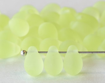 6x9mm Glass Teardrop Beads - Czech Glass Beads - smooth briolette - Jonquil Yellow AB - 50 Beads