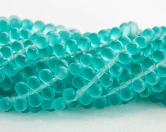 6x4mm Glass Teardrop Beads - Frosted Glass Beads - Seafoam Matte ( Choose Amount)