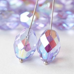 4 - 11x15mm Glass Oval Beads - Czech Glass Beads - Transparent Lavender AB - 4 Beads