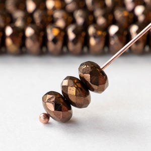40 - 5x7mm Firepolished Rondelle Beads - Czech Glass Beads - Opaque Dark Bronze - 40 beads