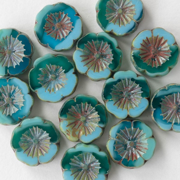 14mm Czech Flower Beads For Jewelry Making Supplies - Hawaiian Flower Beads - Pansy Flower Beads - Hibiscus Flower - 10 Beads