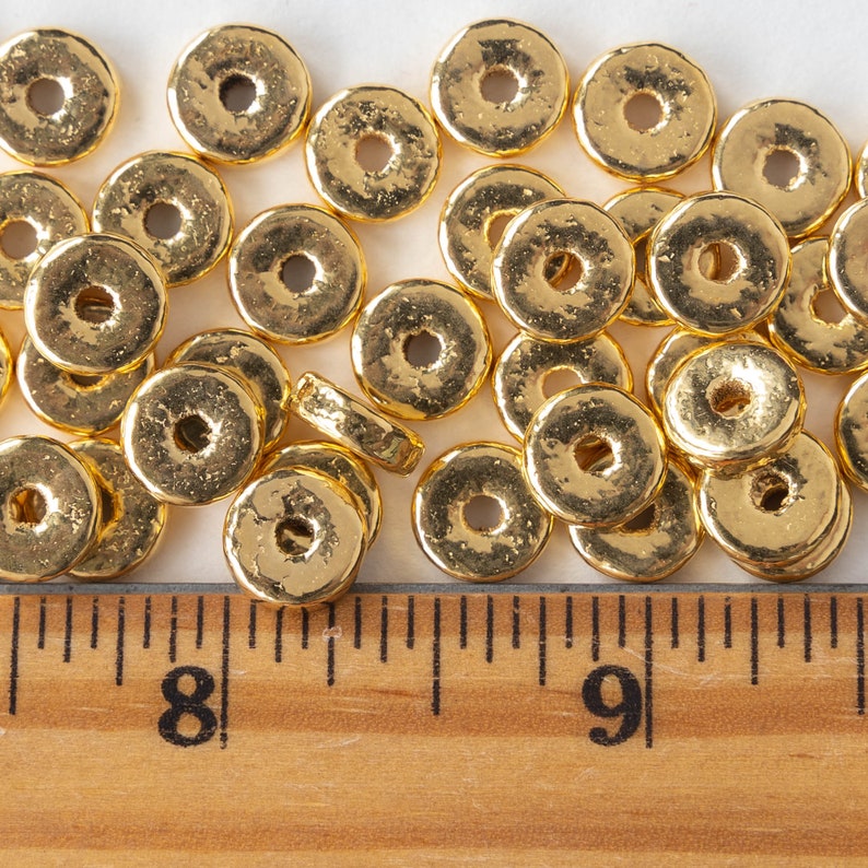8mm Round Gold Washer Beads 24K Gold Mykonos Ceramic Beads Jewelry Making Gold Beads Choose Your Amount image 6