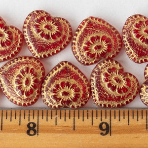 Czech Glass Victorian Heart Bead Red Valentine Heart Beads Jewelry Making Supply 17mm Choose Amount image 4