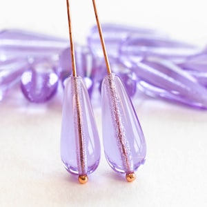 20pcs - 9x20mm Long Drilled Drops - Czech Glass Beads - Transparent Lavender - 20