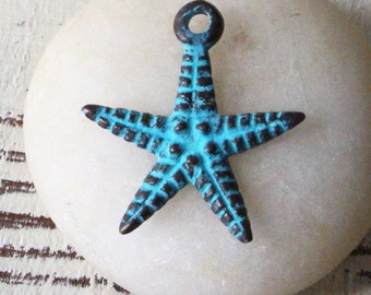 24mm Green Patina Starfish Charm - Mykonos Beads - Beach Theme Jewelry Findings And Parts - Choose Amount