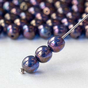 120 - 6mm Round Glass Beads - Czech Glass Beads - Transparent Purple with a Bronze Luster Finish - 120 Beads