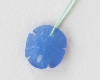 6 - Cultured Seaglass Sand Dollar Beads For Jewelry Making - Sea Glass Beads  - Frosted Glass Beads - 21x19mm - Sapphire Blue - 6 pieces