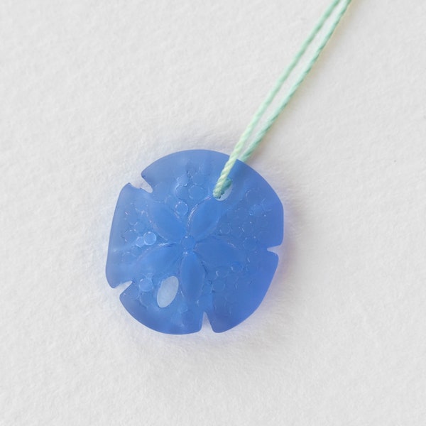 6 - Cultured Seaglass Sand Dollar Beads For Jewelry Making - Sea Glass Beads  - Frosted Glass Beads - 21x19mm - Sapphire Blue - 6 pieces