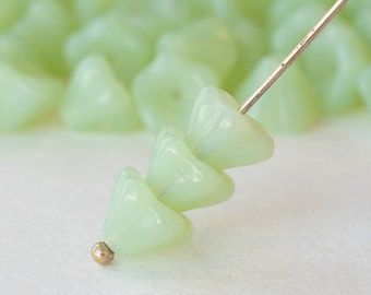 6x8mm Bell Flower Beads - Czech Glass Beads - Trumpet Flower Beads - Light Jade Opaline - 30 beads