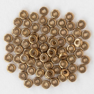 4mm Antique Brass Disk Beads - Metal Spacer Beads - 75