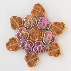 Pressed Pansy Flower Beads - Czech Glass Beads For Jewelry Making - Transparent Red with an Iridescent Finish - 10 beads