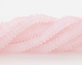 100 -  6mm Rondelle - Frosted Glass Rondelle - Light Pink Matte - 100 beads