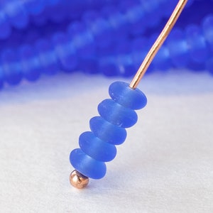 4mm Rondelle Beads - Sea Glass Beads - Jewelry Making Supply - Smooth Sea Glass Rondelle - Beach Glass - Sapphire Blue Matte (100 beads)