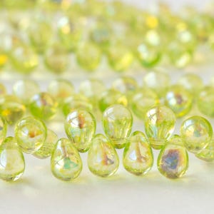 30 - 6x9mm Glass Teardrop Beads For Jewelry Making - Czech Glass Beads - Transparent Jonquil AB - 30 beads
