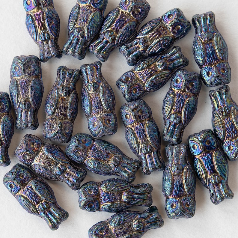 Czech Owl Beads Czech Glass Beads Horned Owl Beads 15x7mm 10 beads image 3