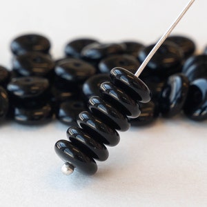 8mm Glass Rondelle Beads - Opaque Black - 30 Beads - Czech Glass Beads
