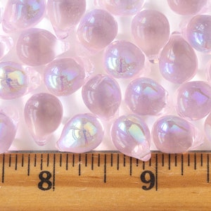 12 or 24 10x14mm Glass Teardrop Beads Czech Glass Beads Aurora Borealis Pink AB Choose Amount image 5