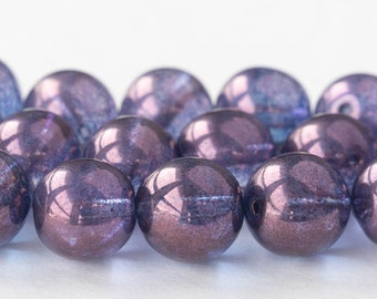 12mm Round Glass Beads For Jewelry Making - Czech Glass Beads - 12mm Druk - Transparent Amethyst Luster - 10 Beads