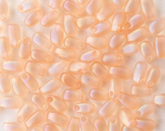 3x5.5mm Glass Magatama Teardrops - Japanese Glass Beads - Matte Peach AB - 20 grams