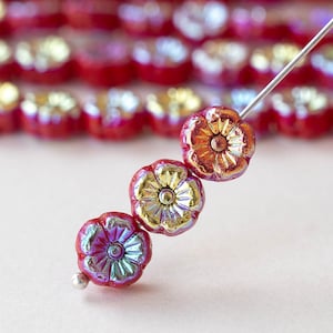 20 - 8mm Glass Flower Beads - Czech Glass Beads - Opaque Pink AB - 20 beads