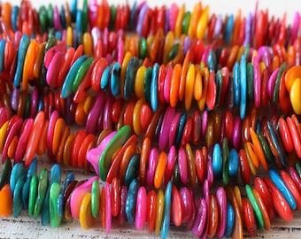 Dyed Mother of Pearl Chip Beads - Washer Disk Beads - Jewelry Making Supply - Cornflake Beads ~8-15mm
