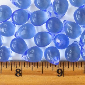 10x14mm Teardrop Beads Jewelry Making Supply Large Glass Teardrop Lt. Sapphire Blue Choose Amount Smooth Briolette Beads image 4