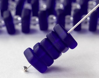 25 - Cultured Sea Glass Square Disk Beads - Faux Sea glass Beads For Jewelry Making - Frosted Glass Bead - Matte Cobalt - 25 beads