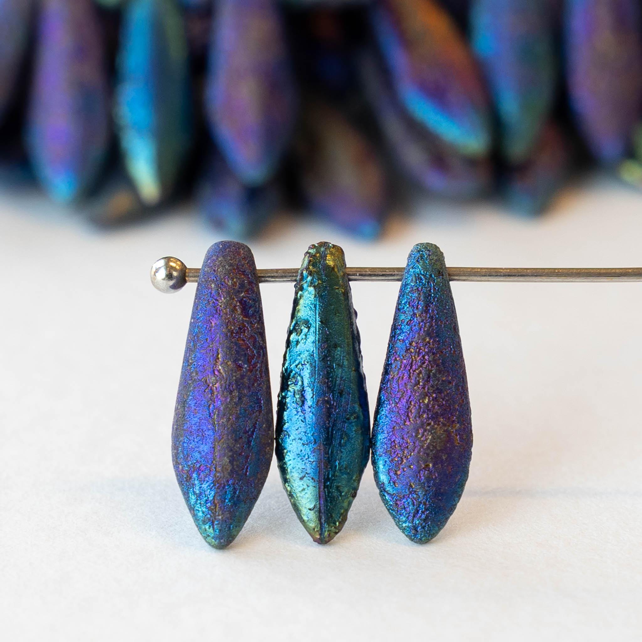 16mm Dagger Beads - Czech Glass Beads - Etched Purple Iris - 25