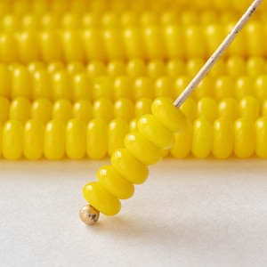 4mm Glass Rondelle Beads - Disk Spacer Beads - Czech Glass Beads - Opaque Lemon Yellow - 100 Beads