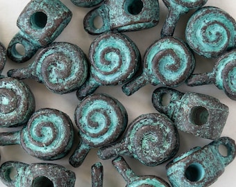 Spiral Charm - Mykonos Metal Beads - Copper Patina - 2 or 6 charms