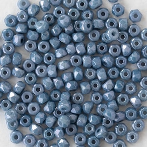 2x3mm Faceted Microspacer Beads - Czech Glass Beads - Blue Luster - 50 Beads