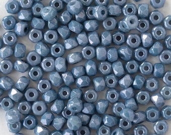 2x3mm Faceted Beads - Czech Glass Beads - Blue Luster - 50 Beads