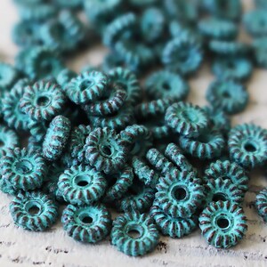 Mykonos Beads - Bali Spacer Disk - Mykonos Green Patina Beads - 6mm Coil Beads - Jewelry Making Supply - Made In Greece - Choose Amount