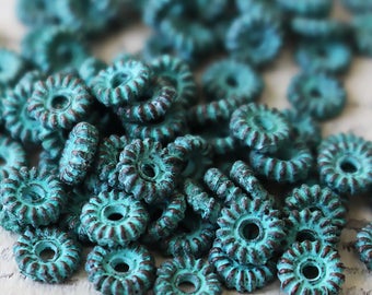 Mykonos Beads - Bali Spacer Disk - Mykonos Green Patina Beads - 6mm Coil Beads - Jewelry Making Supply - Made In Greece - Choose Amount