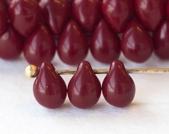 5x7mm Teardrop Beads For Jewelry Making - Opaque Beads - Dark Opaque Maroon - 50 Beads