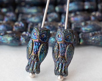 Czech Owl Beads - Czech Glass Beads - Horned Owl Beads - 15x7mm - 10 beads