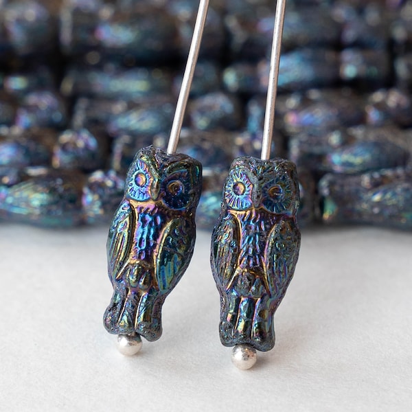 Czech Owl Beads - Czech Glass Beads - Horned Owl Beads - 15x7mm - 10 beads